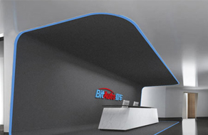 熒光屏隔色是整個辦公設計的亮點。